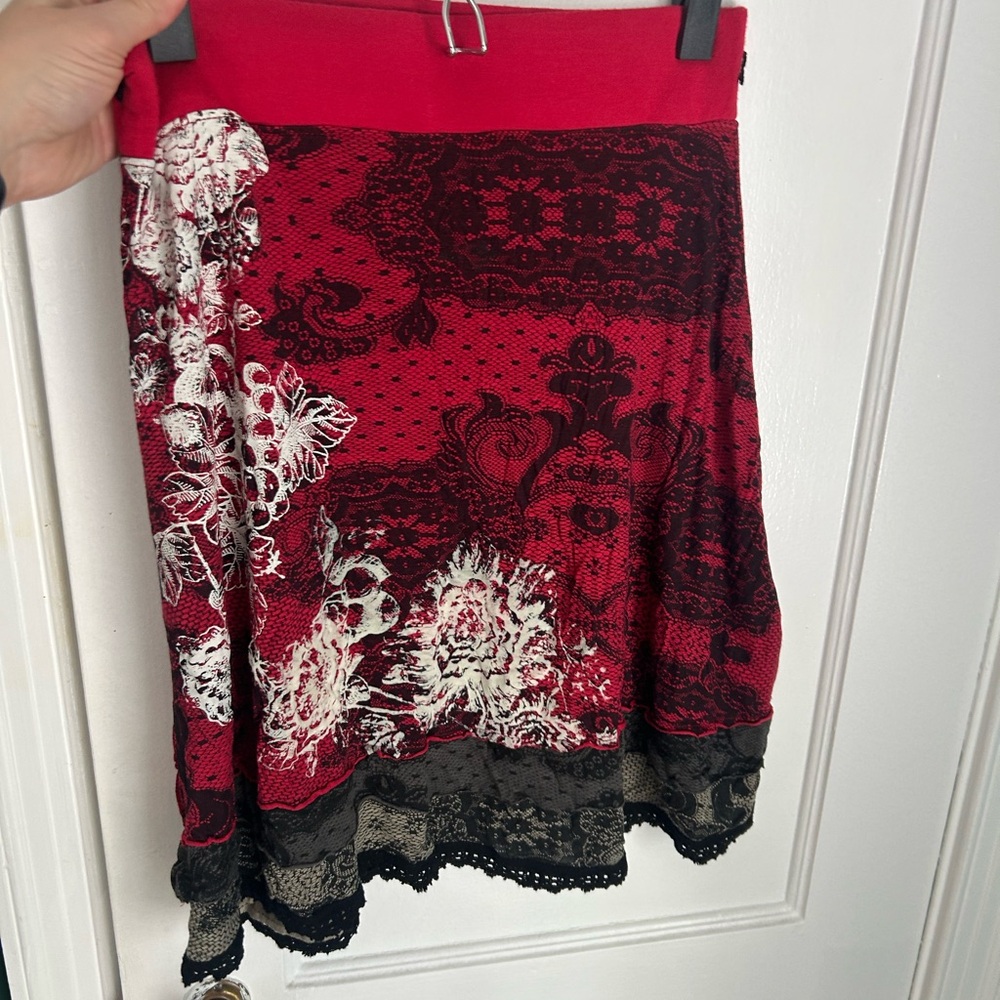 Elegant Red and Black Lace Skirt
